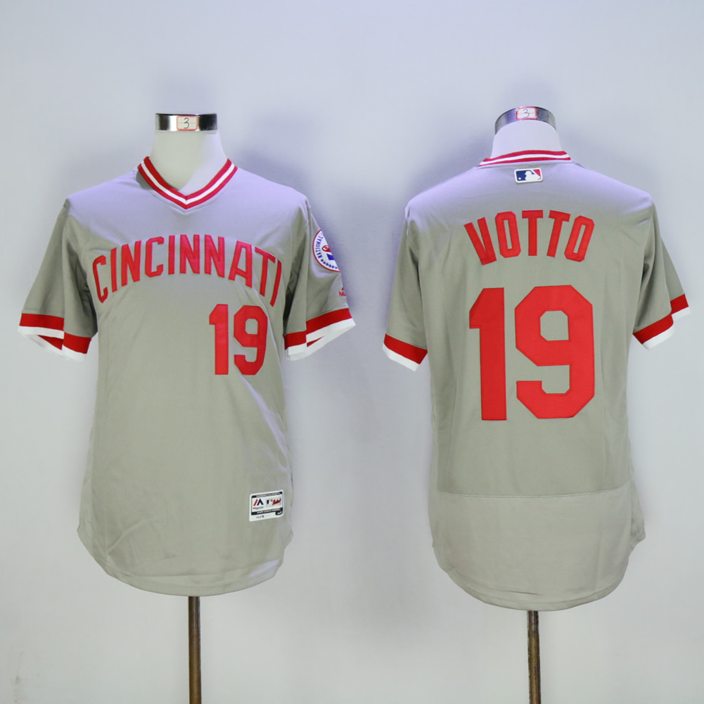 Men MLB Cincinnati Reds #19 Votto grey style2 jerseys